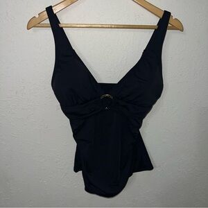 MICHAEL Michael Kors Black Tankini Swim Top with Gold Branded Circle Size Medium
